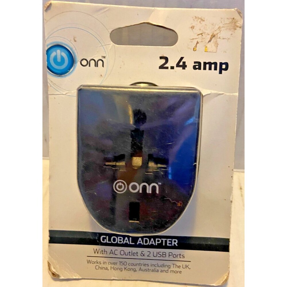 Onn 2.4 Amp Global Outlet Adapter Ac Outlet & 2 USB Ports